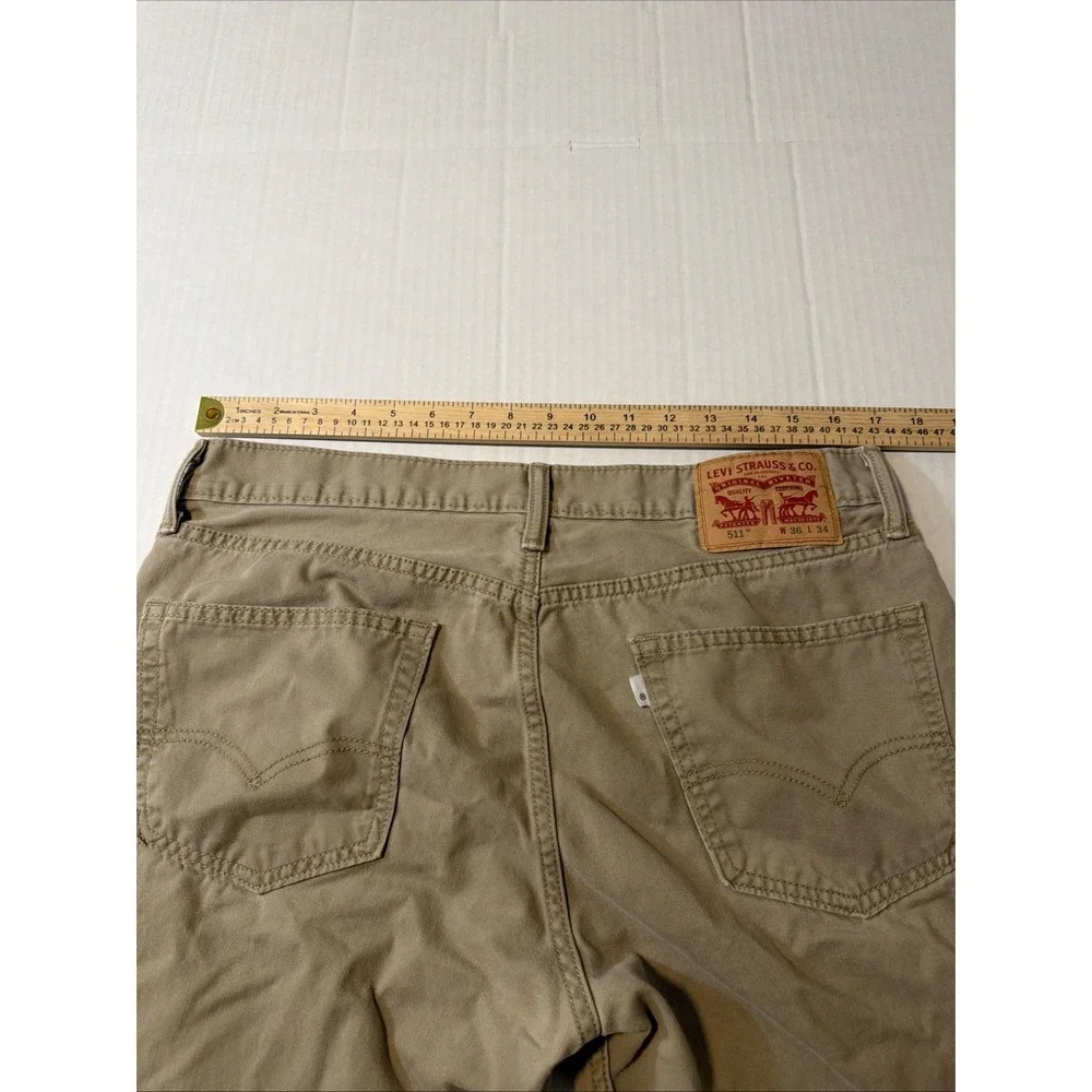 Levis 511 Slim Fit Khaki Tan Pants Mens 36x34 Chino Trousers Stretch Cotton